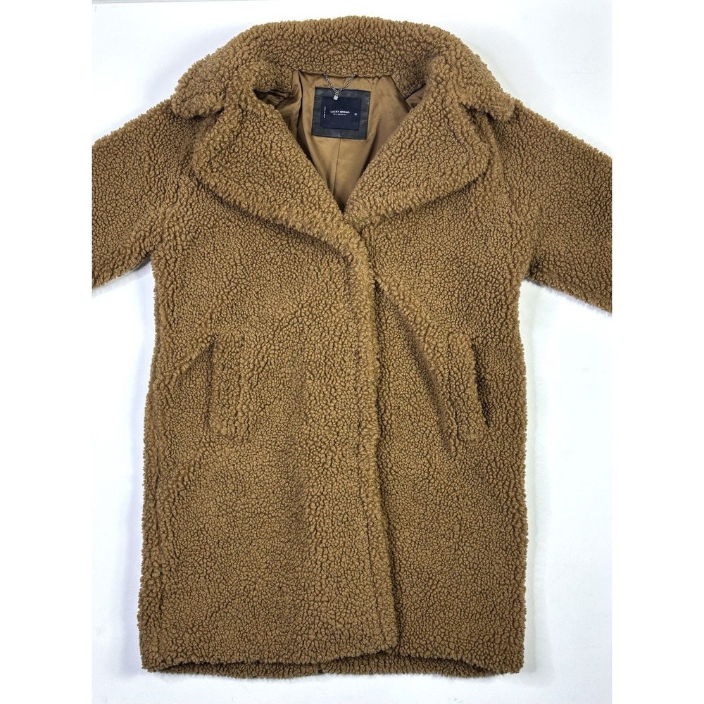 Lucky Brand Faux Fur Long Coat Women's XL Brown Teddy Sherpa - Picture 11 of 13
